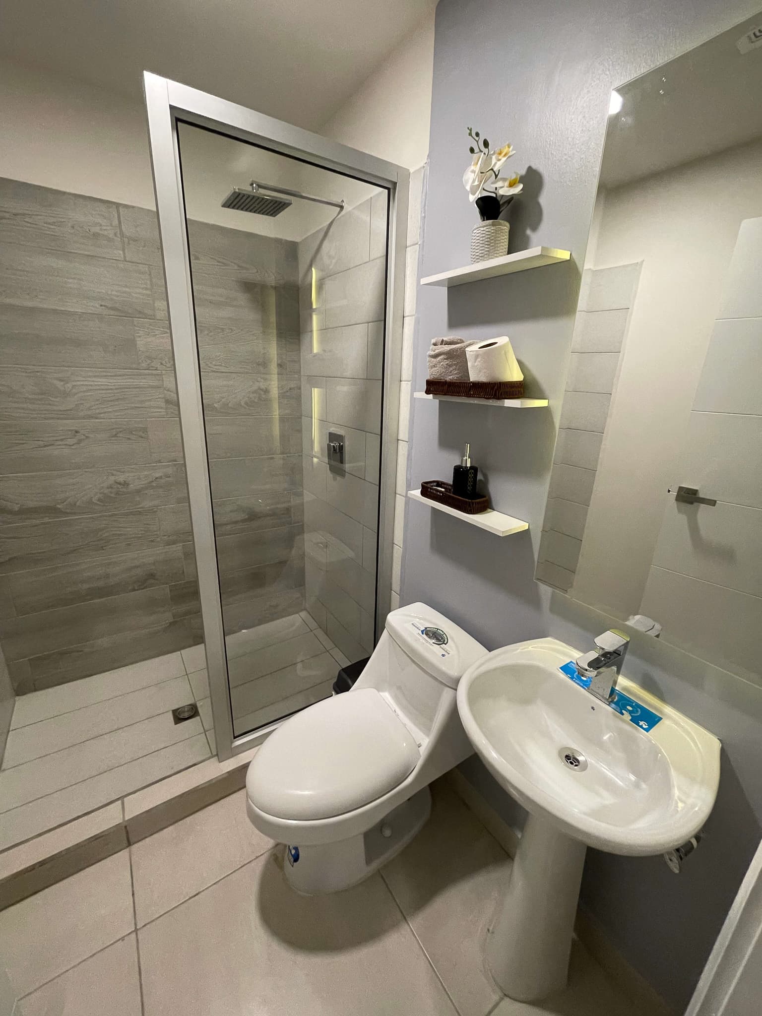 Baño con ducha y mampara de vidrio